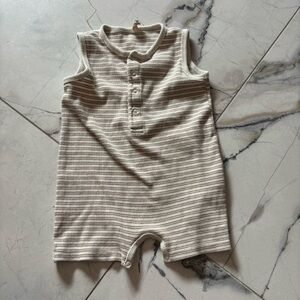 Quincy Mae Tan and Cream Striped Baby Romper